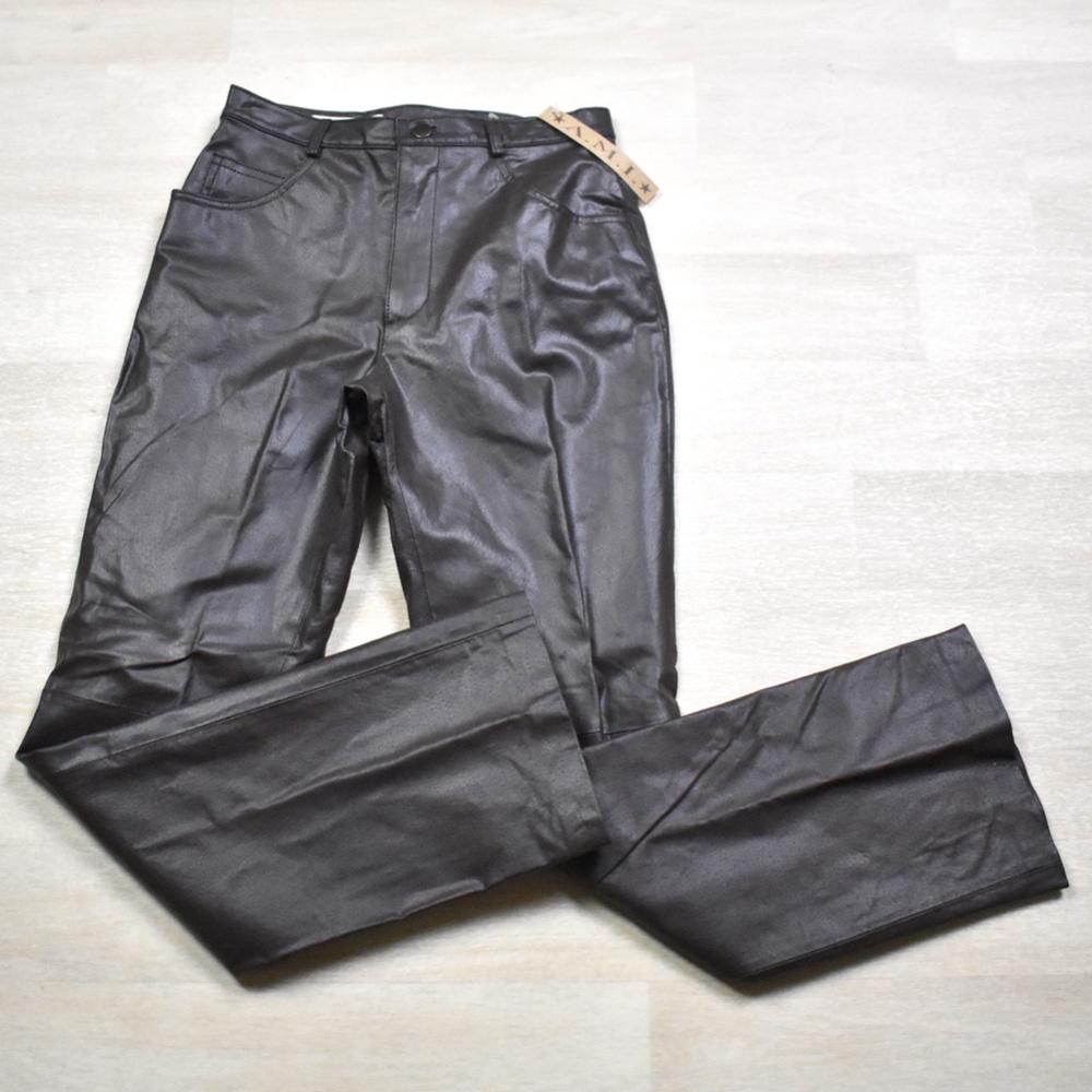 SOLD Y2K Deadstock A.M.I. Brown 100% Leather Pants Size 4 NOS NWT VTG - Picture 1 of 7